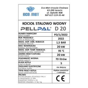 Kocioł na drewno PellPal D 20 kW